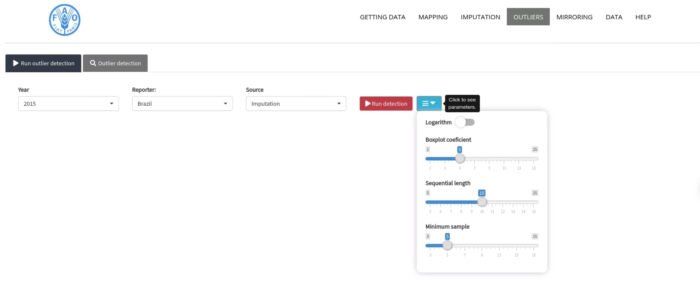 Outlier Detection Module: list of parameters to be used on this module.