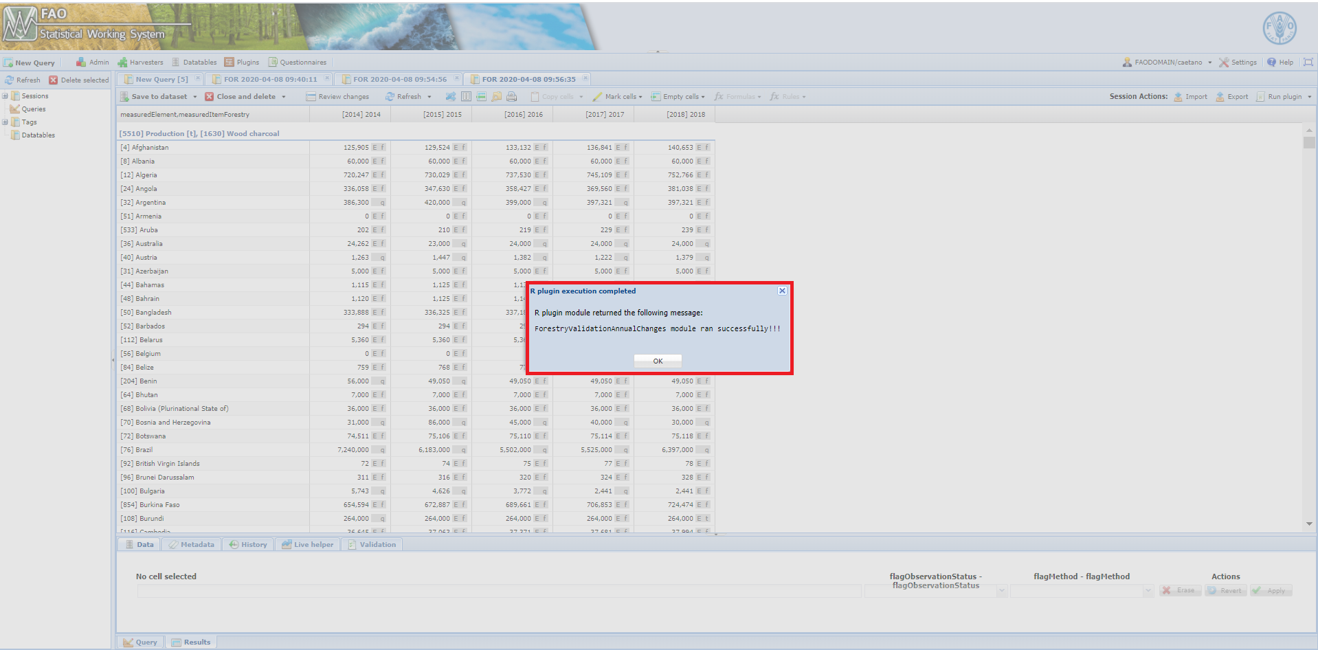 ForestryValidationAnnualChanges module ran successfully