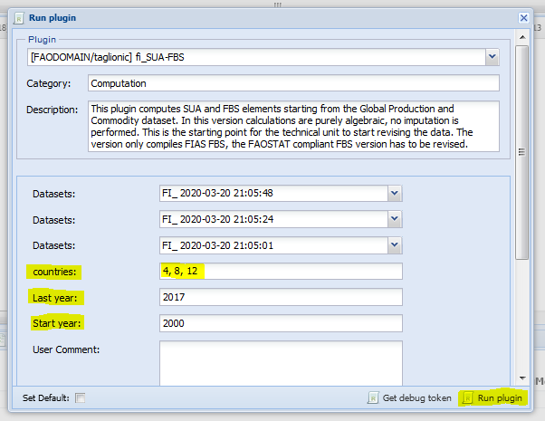 Select countries and years to run the plugin on
