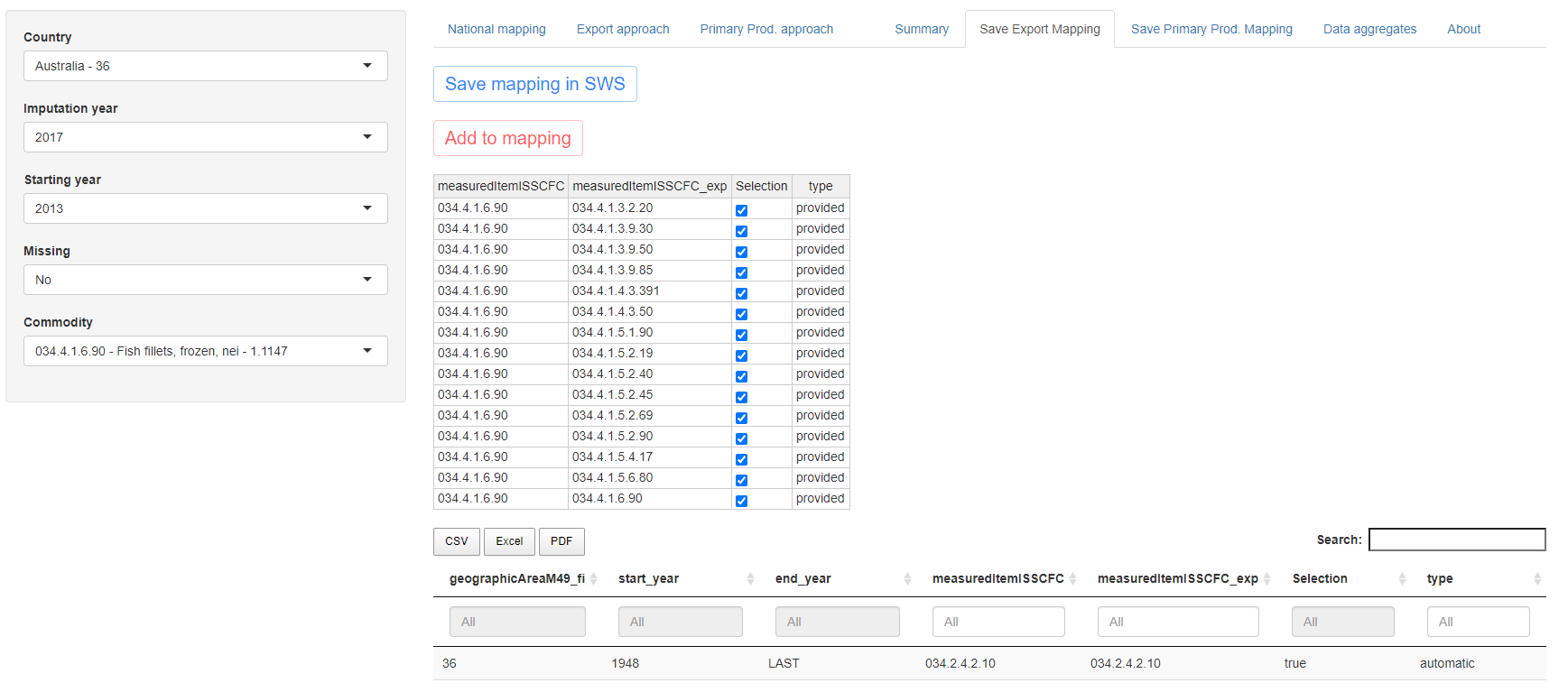  Shiny application, Check mapping export approach tab.